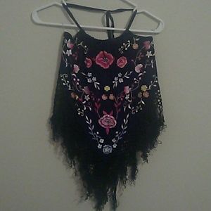 Embroidered halter crop top